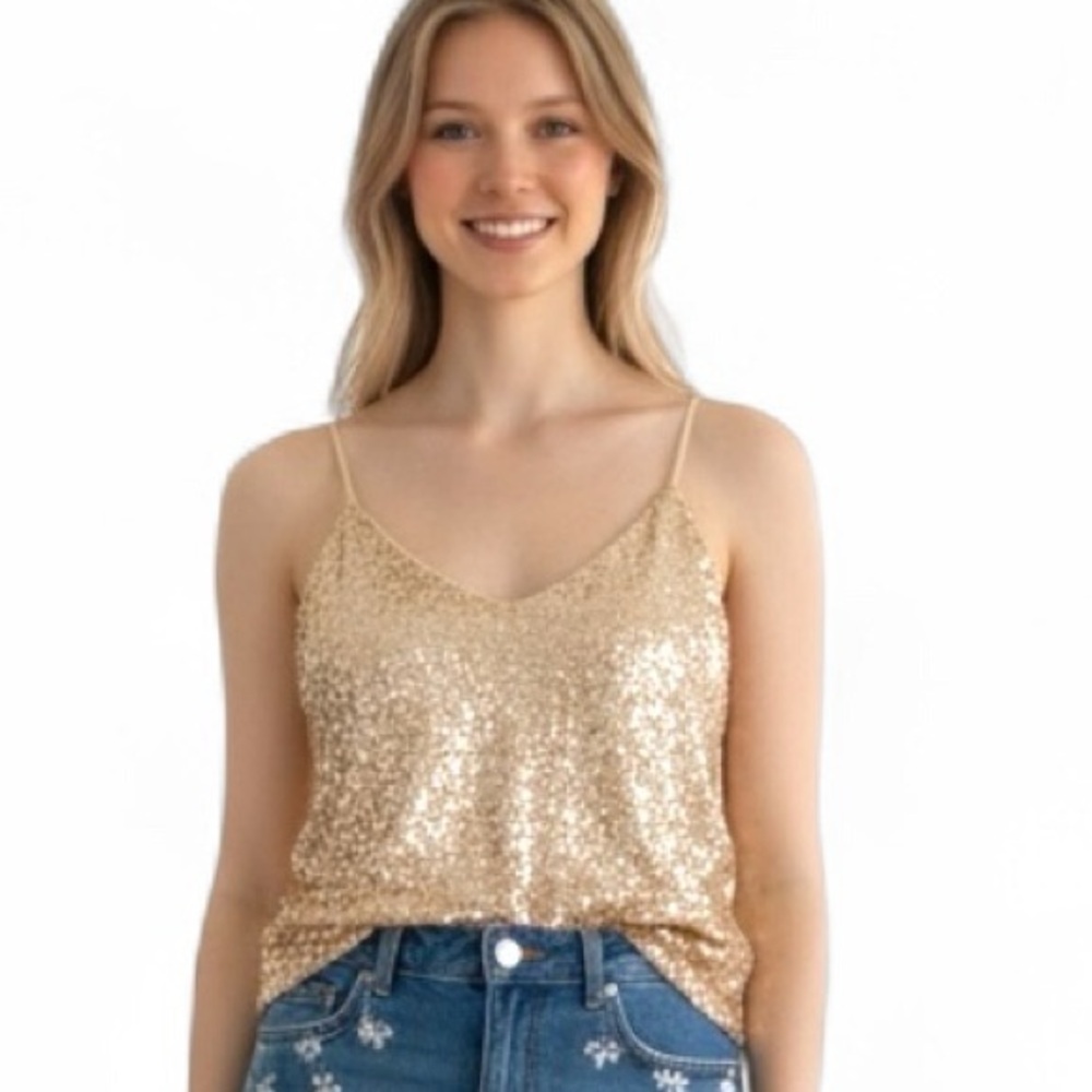 Express Gold Sequin Camisole Top, Size L, by Express